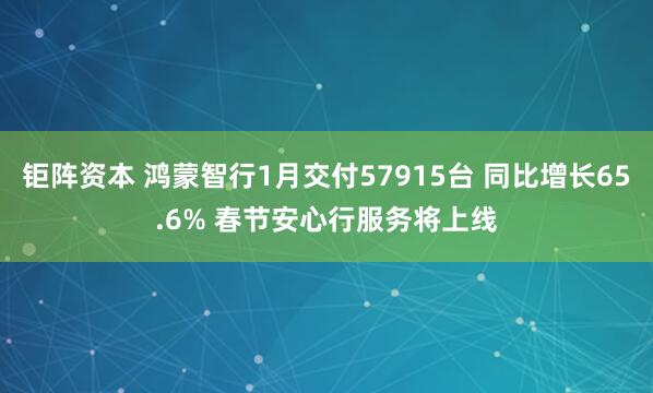 钜阵资本 鸿蒙智行1月交付57915台 同比增长65.6% 春节安心行服务将上线